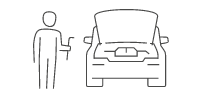 Icon mit Auto mit offener Haube und Automechaniker