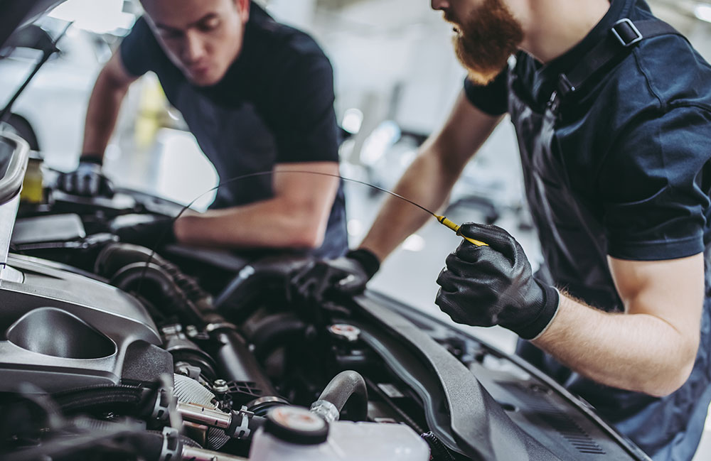 schnellservice Zwei Mechaniker erledigen ein Schnellservice